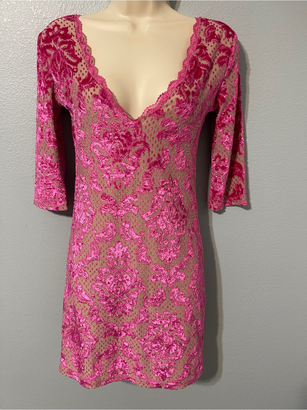 Free People Fair Maiden Pink Floral Burnout Mini Dress Whimsigoth XS Y2K Boho